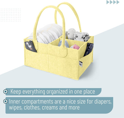 Baby Diaper Caddy Organizer, Lemon Glow | Nursery Storage Bin and Car Organizer for Diapers and Baby Wipes