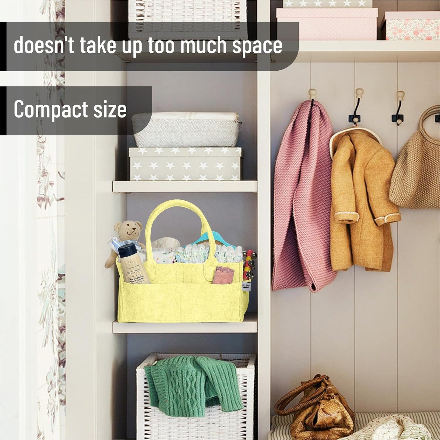 Baby Diaper Caddy Organizer, Lemon Glow | Nursery Storage Bin and Car Organizer for Diapers and Baby Wipes