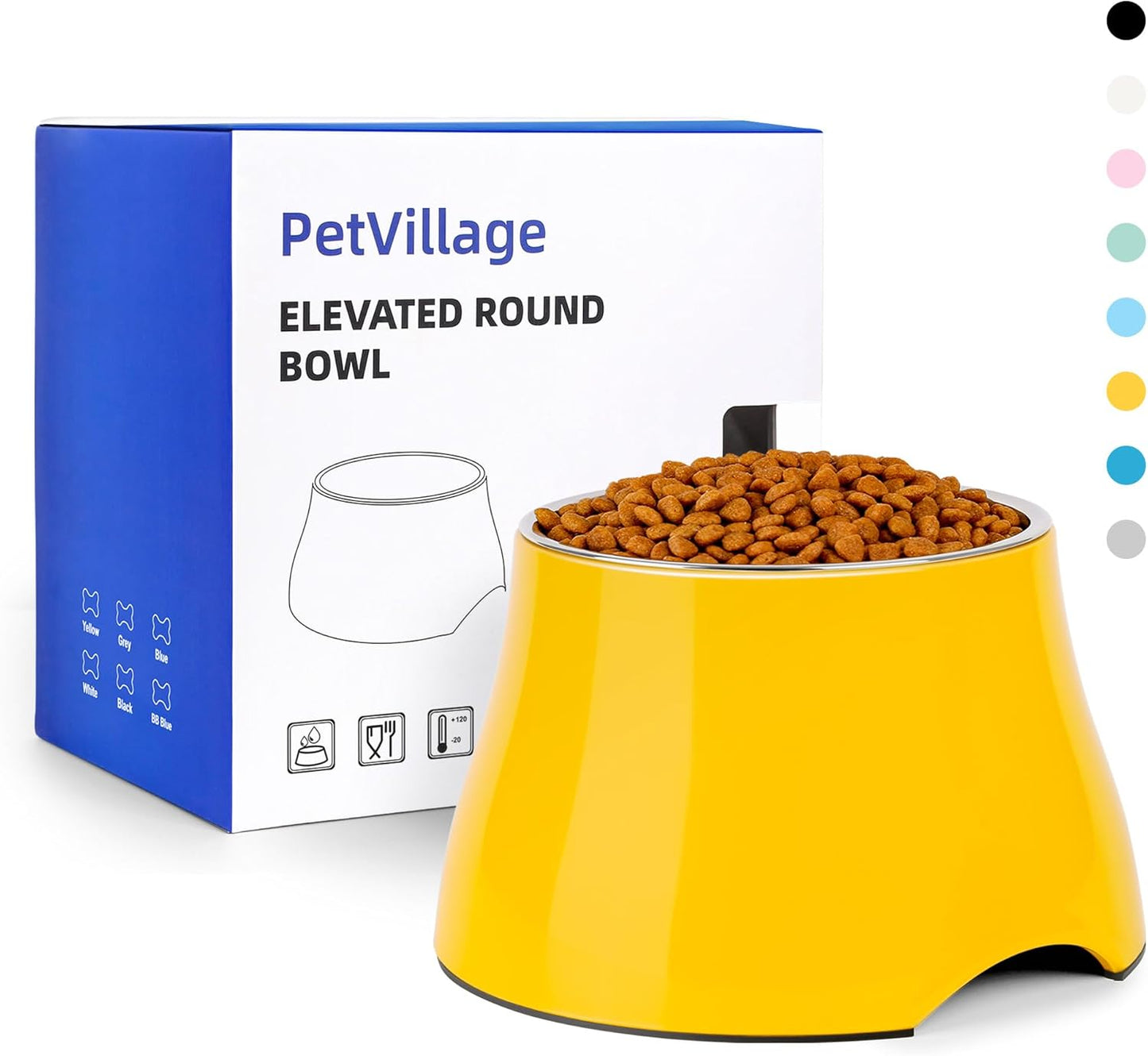 Dog Bowls,Cone Friendly Non-Slip Single Dog Bowl with Stainless Steel Inner, Raised Bowls for Small Dogs Spaniel Dogs Long Ear, High Capacity, M/2 Cup Yellow