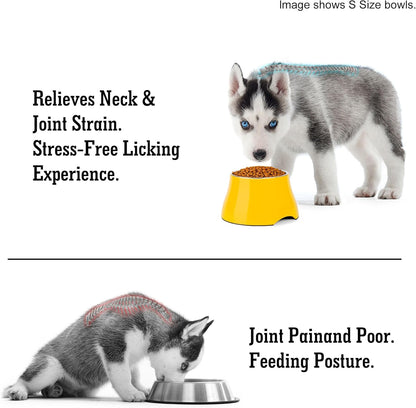 Dog Bowls,Cone Friendly Non-Slip Single Dog Bowl with Stainless Steel Inner, Raised Bowls for Small Dogs Spaniel Dogs Long Ear, High Capacity, M/2 Cup Yellow