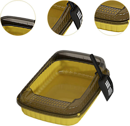 Cat Litter Box Pet Litter Tray Heighten Portable Semi Closed Splashproof Cat Toilet Kitten Toilet for Small Pets Indoor Cats, Yellow