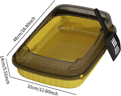Cat Litter Box Pet Litter Tray Heighten Portable Semi Closed Splashproof Cat Toilet Kitten Toilet for Small Pets Indoor Cats, Yellow