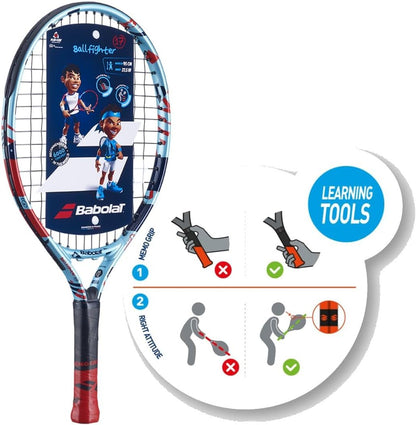 Ballfighter Tennis Racquet Bundled with 3 Overgrips and 3 Teaching Tennis Balls - Best Beginner Tennis Set for Kids 3 Years Old