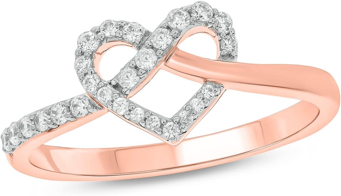 1/20 Carat Natural Diamonds Rings in Vermeil Plated 925 Sterling Silver | Heart Infinity Fashion Rings | Infinity Heart Motif | Layered Jewelry | Anniversery Gifts | Silver Gift for Her