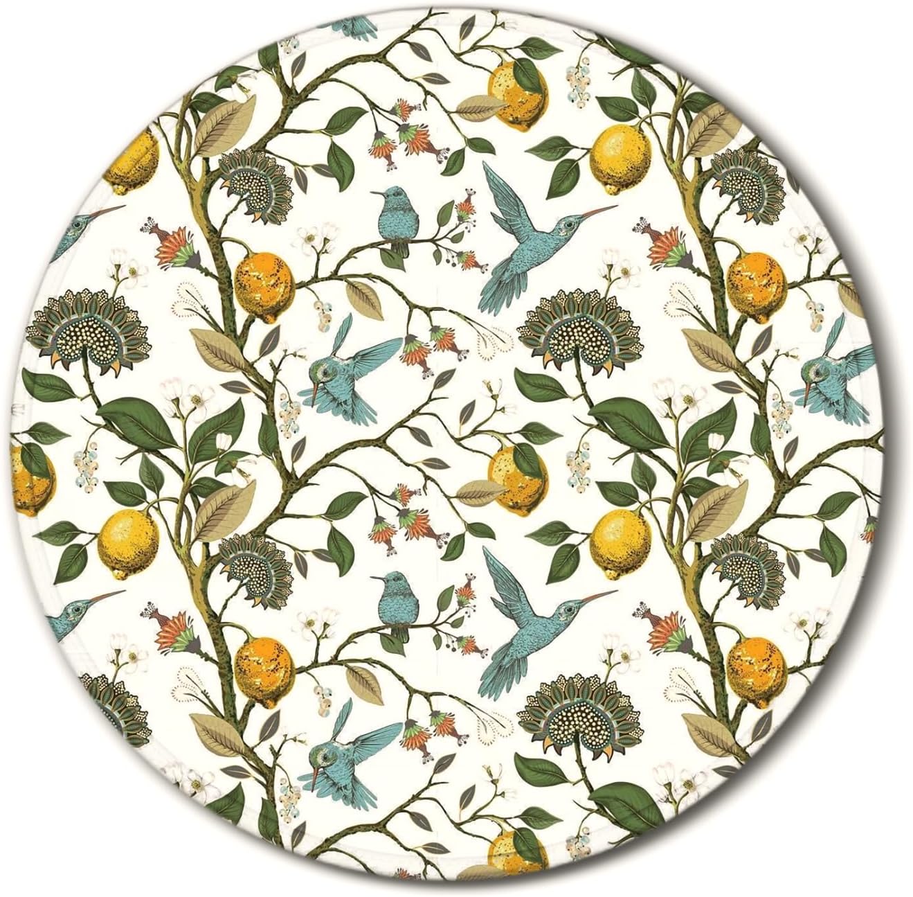 Botanical Lemon Tree Round Mouse Pad, Chinoiserie Bird Mouse Pads Desk Accessories for Computers Laptop Desk Home Office Dorm, Bird Lovers Gift for Women, 8.7x8.7 inches