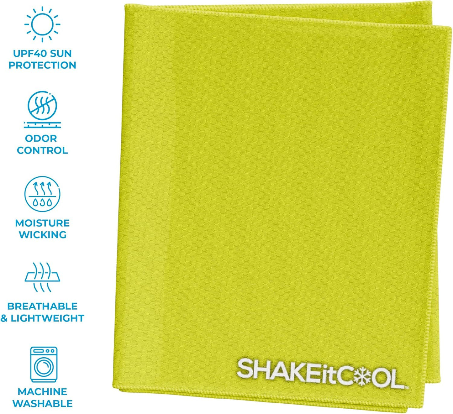 Extended Size Cooling Towel – Be Cool in Style - Heat Relief, Soft, Lightweight, Sun Protection, Easy Clean - Perfect for Biking, Hiking, Running, Yoga, Golf, Gardening - Safety Yellow M