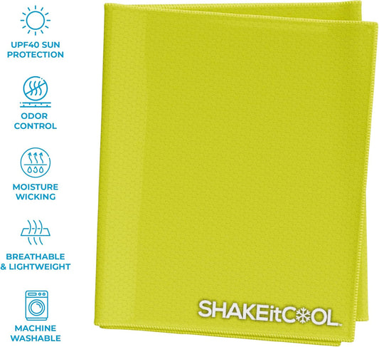 Extended Size Cooling Towel – Be Cool in Style - Heat Relief, Soft, Lightweight, Sun Protection, Easy Clean - Perfect for Biking, Hiking, Running, Yoga, Golf, Gardening - Safety Yellow M