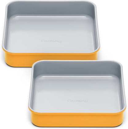 9” Square Pan Duo - Non-Stick Ceramic Coating - Free From Forever Chemicals - Cake Pan Perfect for Brownies, Lemon Bars, & More - Marigold