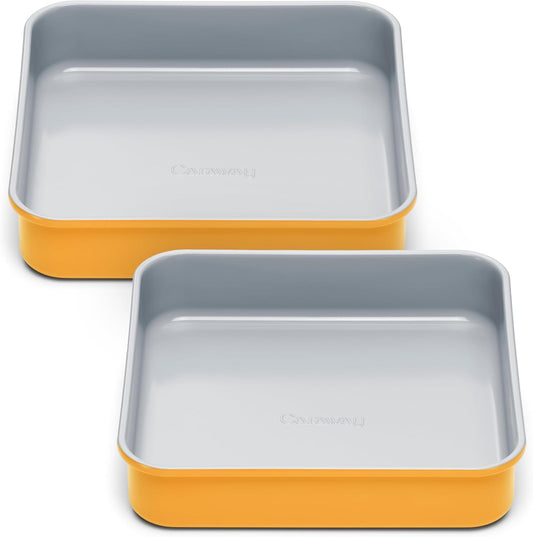 9” Square Pan Duo - Non-Stick Ceramic Coating - Free From Forever Chemicals - Cake Pan Perfect for Brownies, Lemon Bars, & More - Marigold