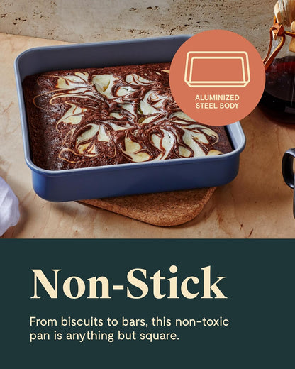 9” Square Pan Duo - Non-Stick Ceramic Coating - Free From Forever Chemicals - Cake Pan Perfect for Brownies, Lemon Bars, & More - Marigold