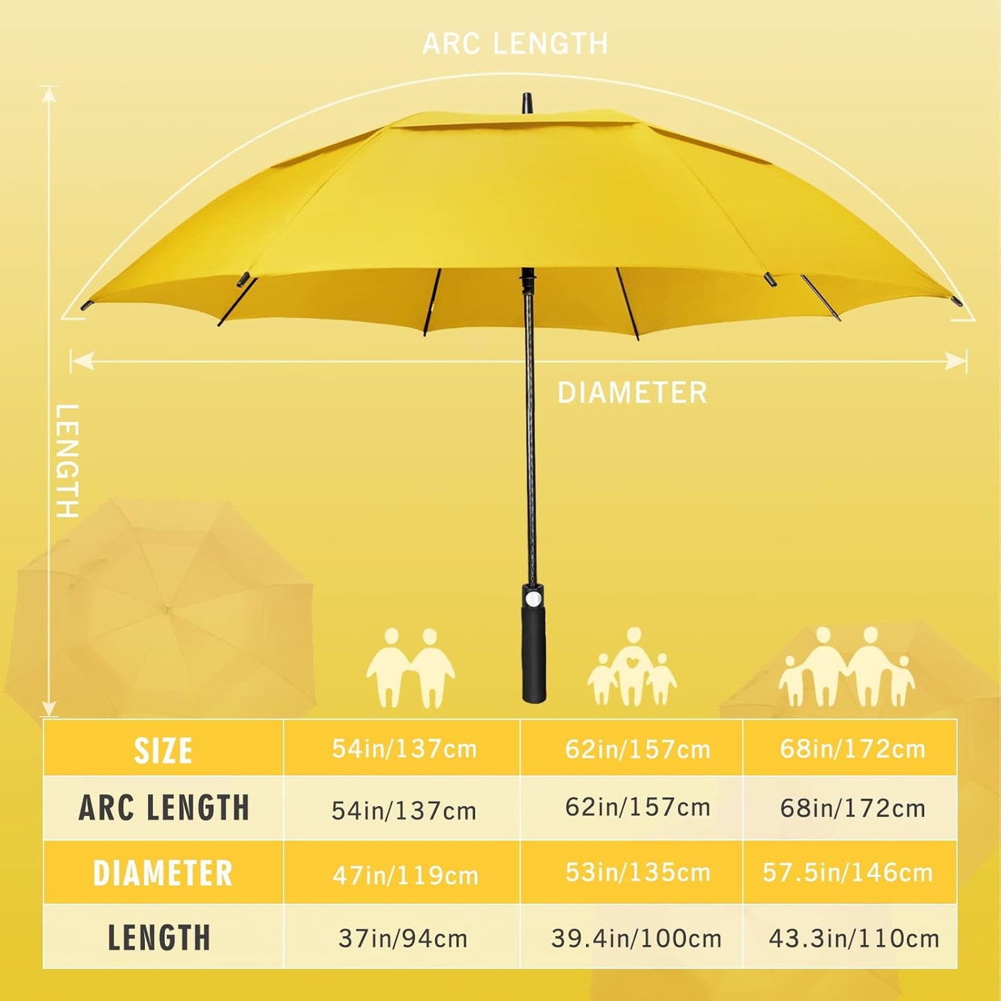 Golf Umbrella, Large Oversize Windproof Heavy Duty Umbrellas for Rain, Extra Large 62/68/72 INCH XL Sports Umbrella for Soccer Baseball Games, 2 Person Family Outdoor Use