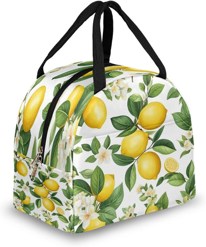 Insulated Lunch Box for Adults, Cute Lemons Flower Leaves Large Capacity Cooler Tote, Leakproof Thermal Lunchbox for Picnic, Travel & Outdoor Activities