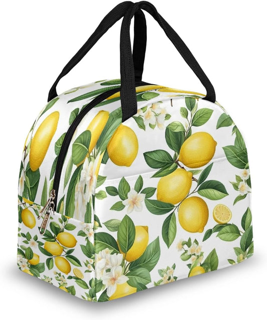 Insulated Lunch Box for Adults, Cute Lemons Flower Leaves Large Capacity Cooler Tote, Leakproof Thermal Lunchbox for Picnic, Travel & Outdoor Activities