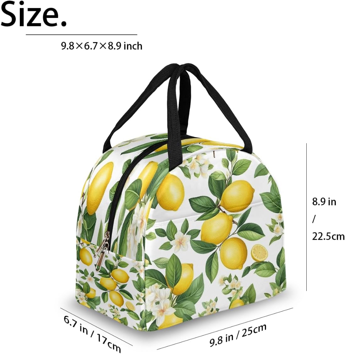 Insulated Lunch Box for Adults, Cute Lemons Flower Leaves Large Capacity Cooler Tote, Leakproof Thermal Lunchbox for Picnic, Travel & Outdoor Activities