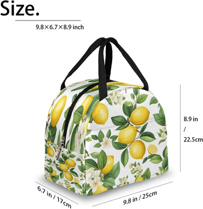 Insulated Lunch Box for Adults, Cute Lemons Flower Leaves Large Capacity Cooler Tote, Leakproof Thermal Lunchbox for Picnic, Travel & Outdoor Activities