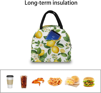Insulated Lunch Box for Adults, Cute Lemons Flower Leaves Large Capacity Cooler Tote, Leakproof Thermal Lunchbox for Picnic, Travel & Outdoor Activities