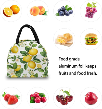 Insulated Lunch Box for Adults, Cute Lemons Flower Leaves Large Capacity Cooler Tote, Leakproof Thermal Lunchbox for Picnic, Travel & Outdoor Activities