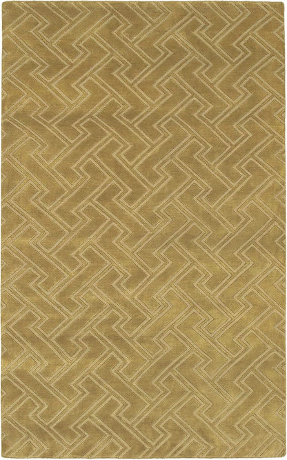 Kittery Wool Area Rug - Geometric Abstract Greek Key Zig - Contemporary Modern Minimalist Transitional Tone - Faded Driftwood, Off White, Light Beige, Yellow, Olive - 2' x 3'