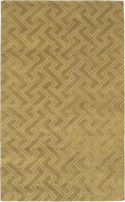 Kittery Wool Area Rug - Geometric Abstract Greek Key Zig - Contemporary Modern Minimalist Transitional Tone - Faded Driftwood, Off White, Light Beige, Yellow, Olive - 2' x 3'