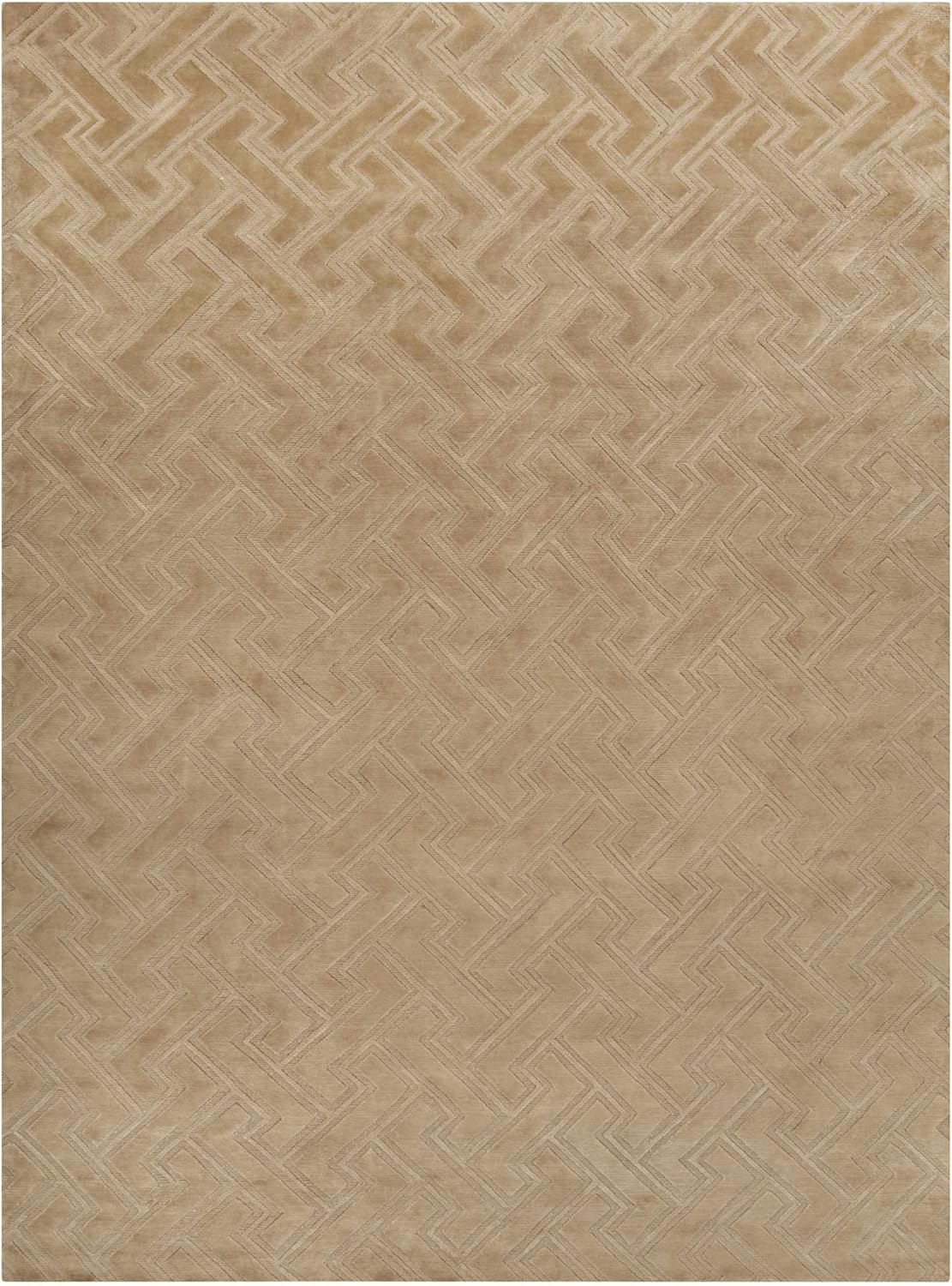 Kittery Wool Area Rug - Geometric Abstract Greek Key Zig - Contemporary Modern Minimalist Transitional Tone - Faded Driftwood, Off White, Light Beige, Yellow, Olive - 2' x 3'