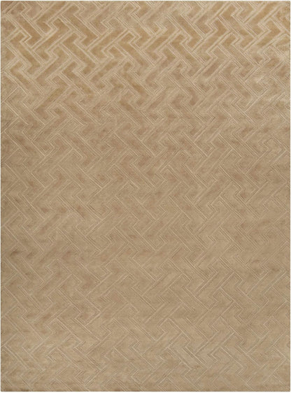 Kittery Wool Area Rug - Geometric Abstract Greek Key Zig - Contemporary Modern Minimalist Transitional Tone - Faded Driftwood, Off White, Light Beige, Yellow, Olive - 2' x 3'