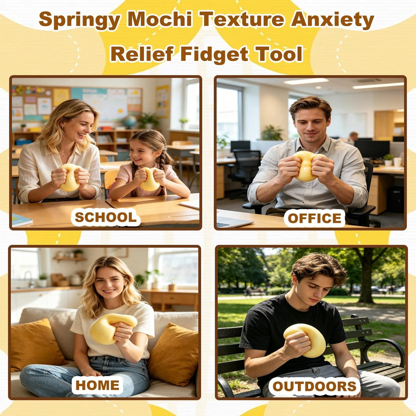 Giant Mochi Squishy Toy 10cm,Jumbo Squeeze Dough Ball,Super Soft Slow Rising Stress Relief Squeeze Ball, Large Flowing Creamy Texture Sensory Toy for Party Favor & Birthday Gifts,Big Squishy (Yellow)