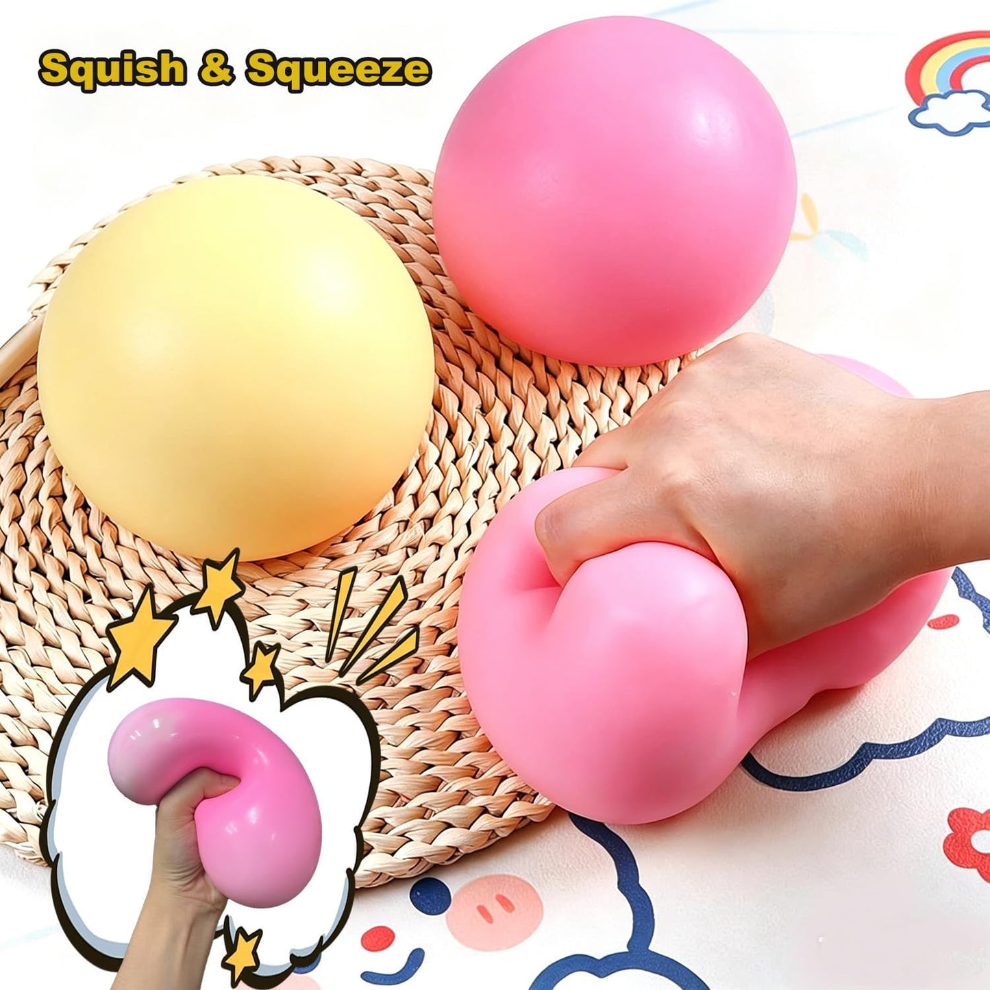 Giant Mochi Squishy Toy 10cm,Jumbo Squeeze Dough Ball,Super Soft Slow Rising Stress Relief Squeeze Ball, Large Flowing Creamy Texture Sensory Toy for Party Favor & Birthday Gifts,Big Squishy (Yellow)