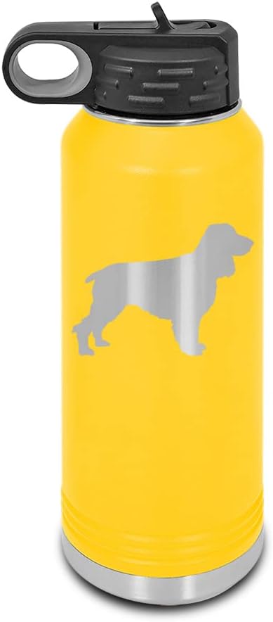 Field Spaniel Laser Engraved Water Bottle Customizable Polar Camel Stainless Steel with Straw - Dog Canine pet Yellow 32 oz