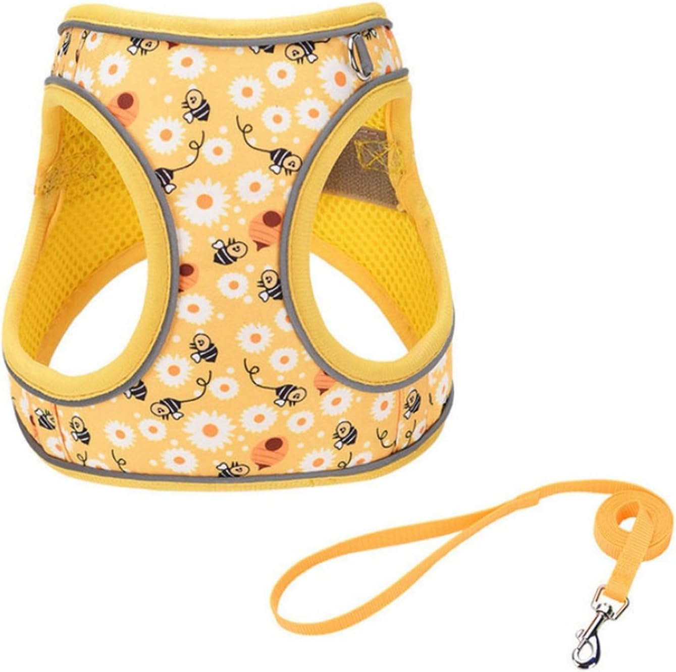 Step in Dog Harness No Pull Honeybee Adjustable Soft Mesh Harness | Padded Reflective Pet Vest Harness and Leash Set for Small Medium Dogs