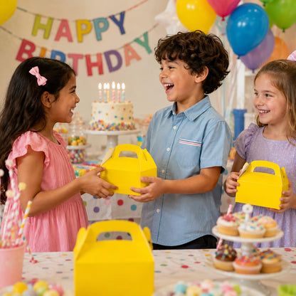 Gable Treat Boxes, Party Favors, 6.25" x 3.5" x 3.5" Inch Box, 25-Pack (Yellow)