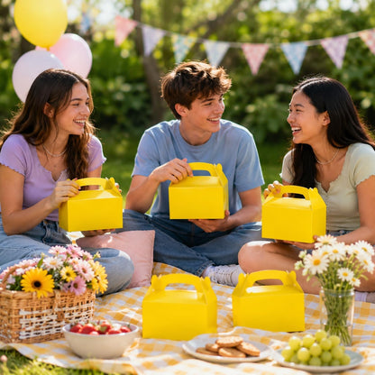 Gable Treat Boxes, Party Favors, 6.25" x 3.5" x 3.5" Inch Box, 25-Pack (Yellow)