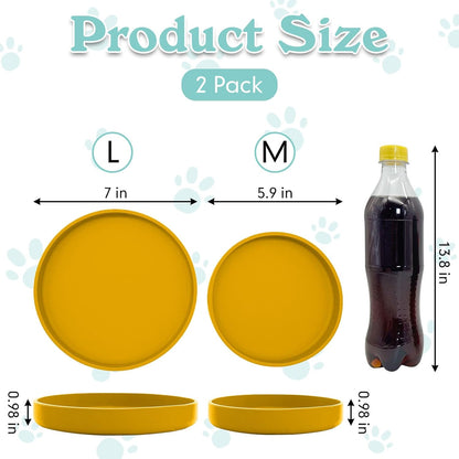 Silicone Cat Food Bowls Shallow Cat Dishes 5.9in Wide Pet Plates Set of 2 Small Flat Dog Saucer Bowl Cute Whisker Fatigue Kitten Feeding Dish for Dry Food & Wet Food (Round Yellow)