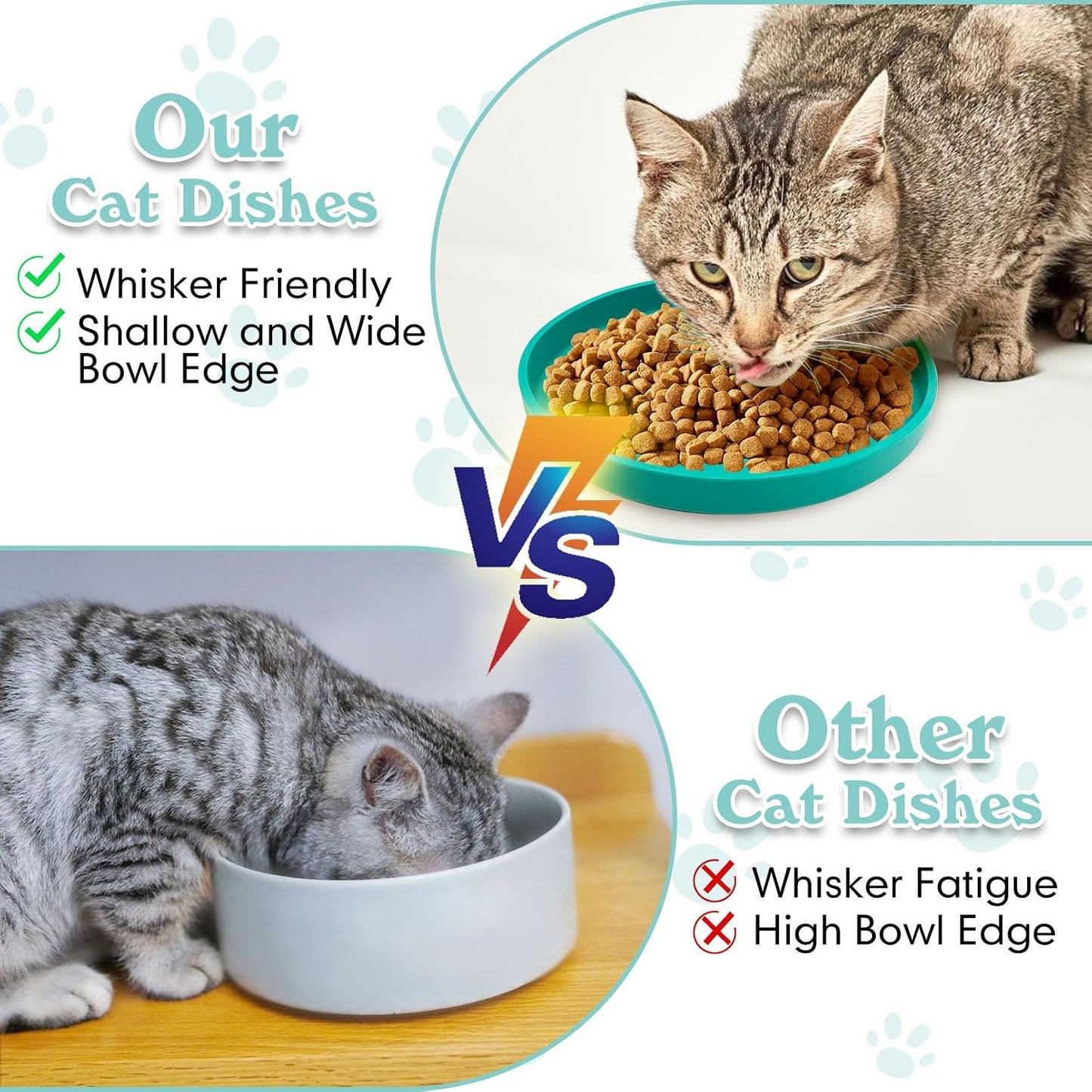 Silicone Cat Food Bowls Shallow Cat Dishes 5.9in Wide Pet Plates Set of 2 Small Flat Dog Saucer Bowl Cute Whisker Fatigue Kitten Feeding Dish for Dry Food & Wet Food (Round Yellow)