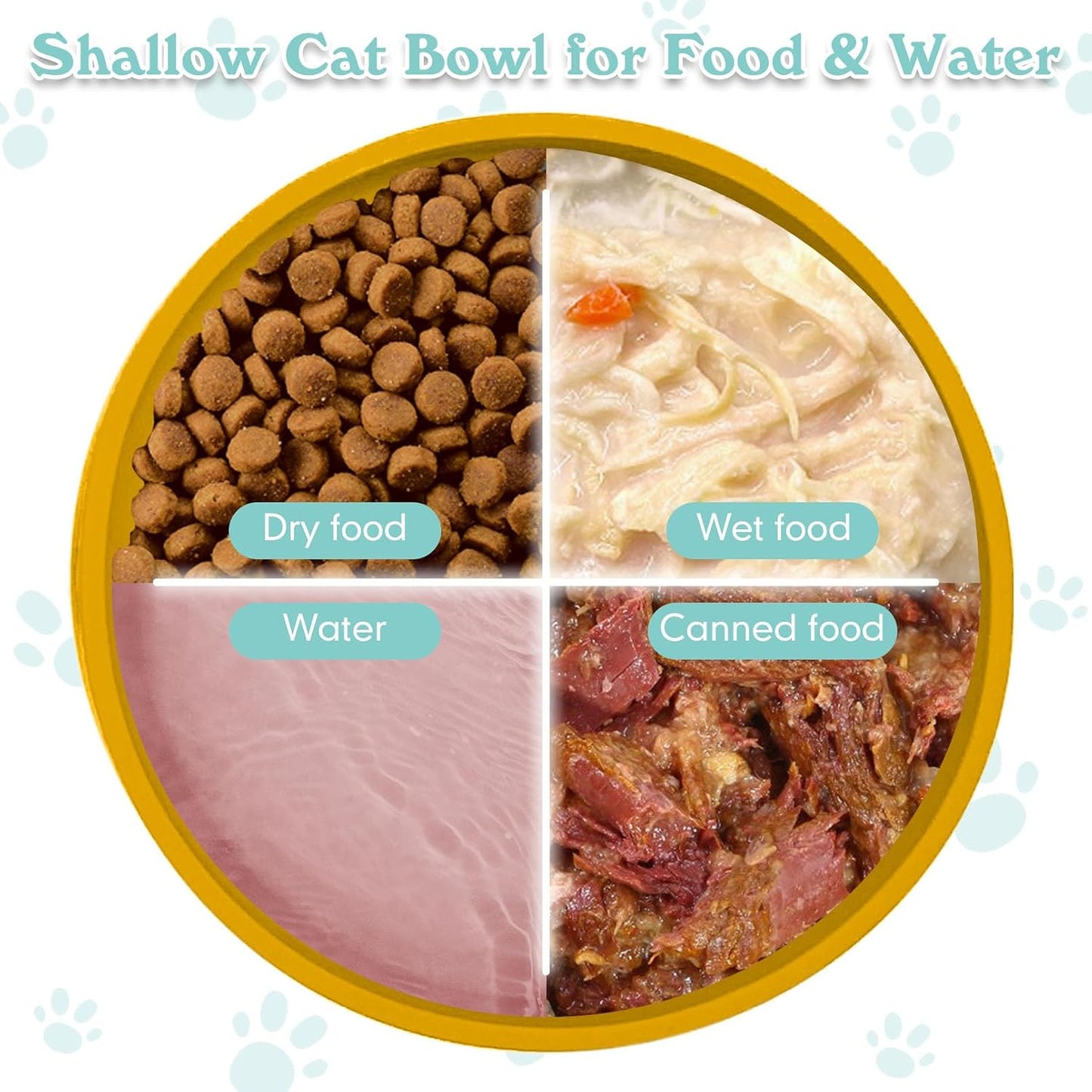 Silicone Cat Food Bowls Shallow Cat Dishes 5.9in Wide Pet Plates Set of 2 Small Flat Dog Saucer Bowl Cute Whisker Fatigue Kitten Feeding Dish for Dry Food & Wet Food (Round Yellow)