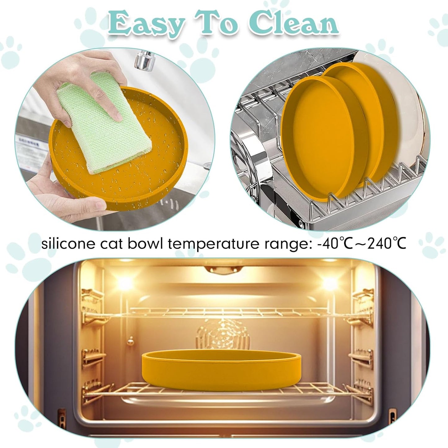 Silicone Cat Food Bowls Shallow Cat Dishes 5.9in Wide Pet Plates Set of 2 Small Flat Dog Saucer Bowl Cute Whisker Fatigue Kitten Feeding Dish for Dry Food & Wet Food (Round Yellow)