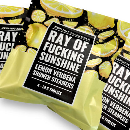 Ray of Fucking Sunshine Shower Steamers | Citrus Lemon Verbena Aromatherapy Shower Steamers to Lift Your Mood & Boost Your Day | Funny Self-Care Gift for Women & Men