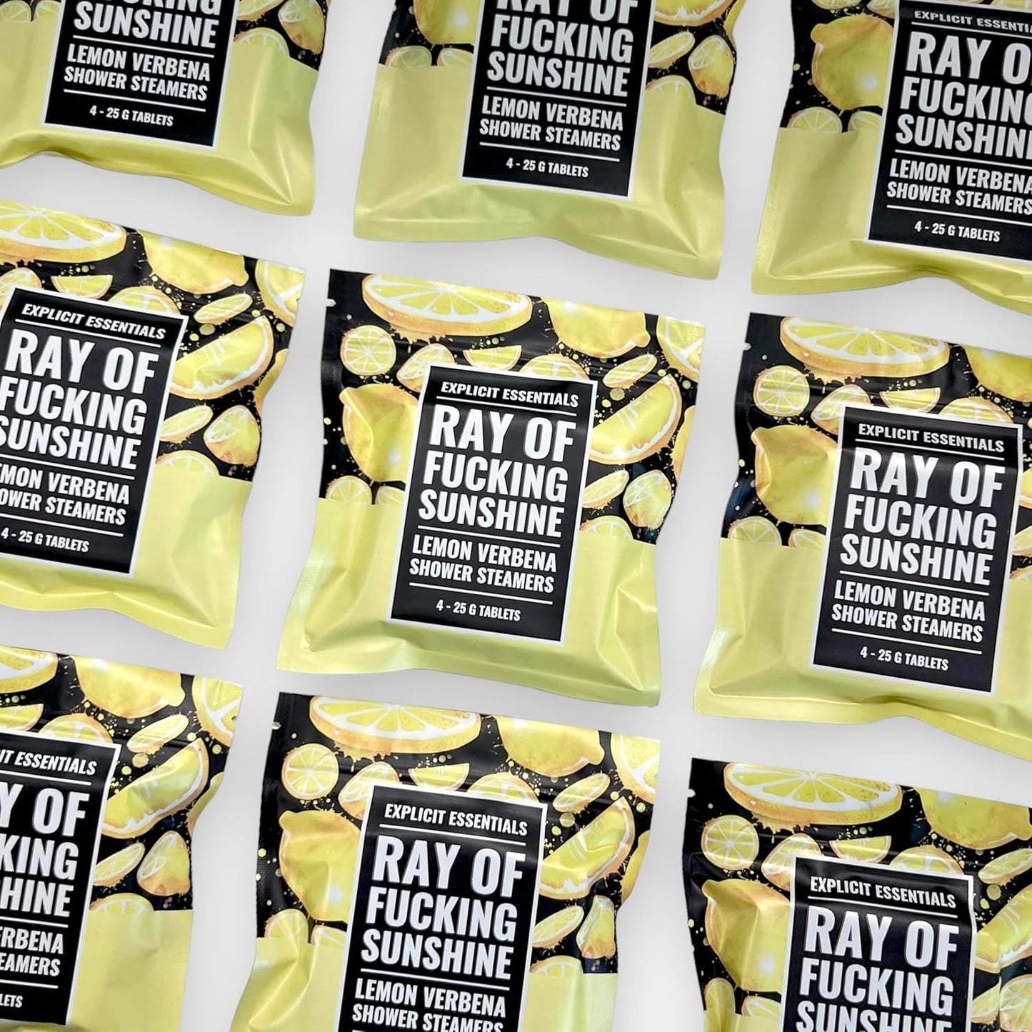 Ray of Fucking Sunshine Shower Steamers | Citrus Lemon Verbena Aromatherapy Shower Steamers to Lift Your Mood & Boost Your Day | Funny Self-Care Gift for Women & Men