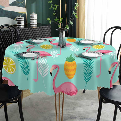 Flamingo Pink Table Cloth Pineapples Lemon Tropical Leaves Exotic Summer Round Tablecloth 60 Inch for Dining Room, Party, Banquet