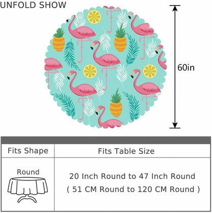 Flamingo Pink Table Cloth Pineapples Lemon Tropical Leaves Exotic Summer Round Tablecloth 60 Inch for Dining Room, Party, Banquet