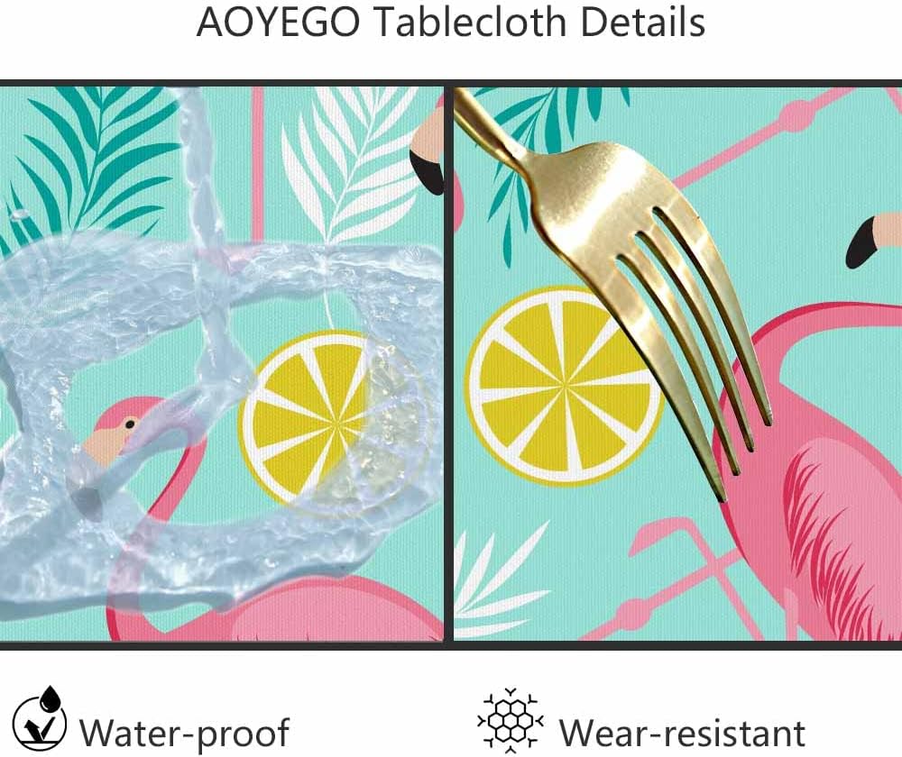Flamingo Pink Table Cloth Pineapples Lemon Tropical Leaves Exotic Summer Round Tablecloth 60 Inch for Dining Room, Party, Banquet