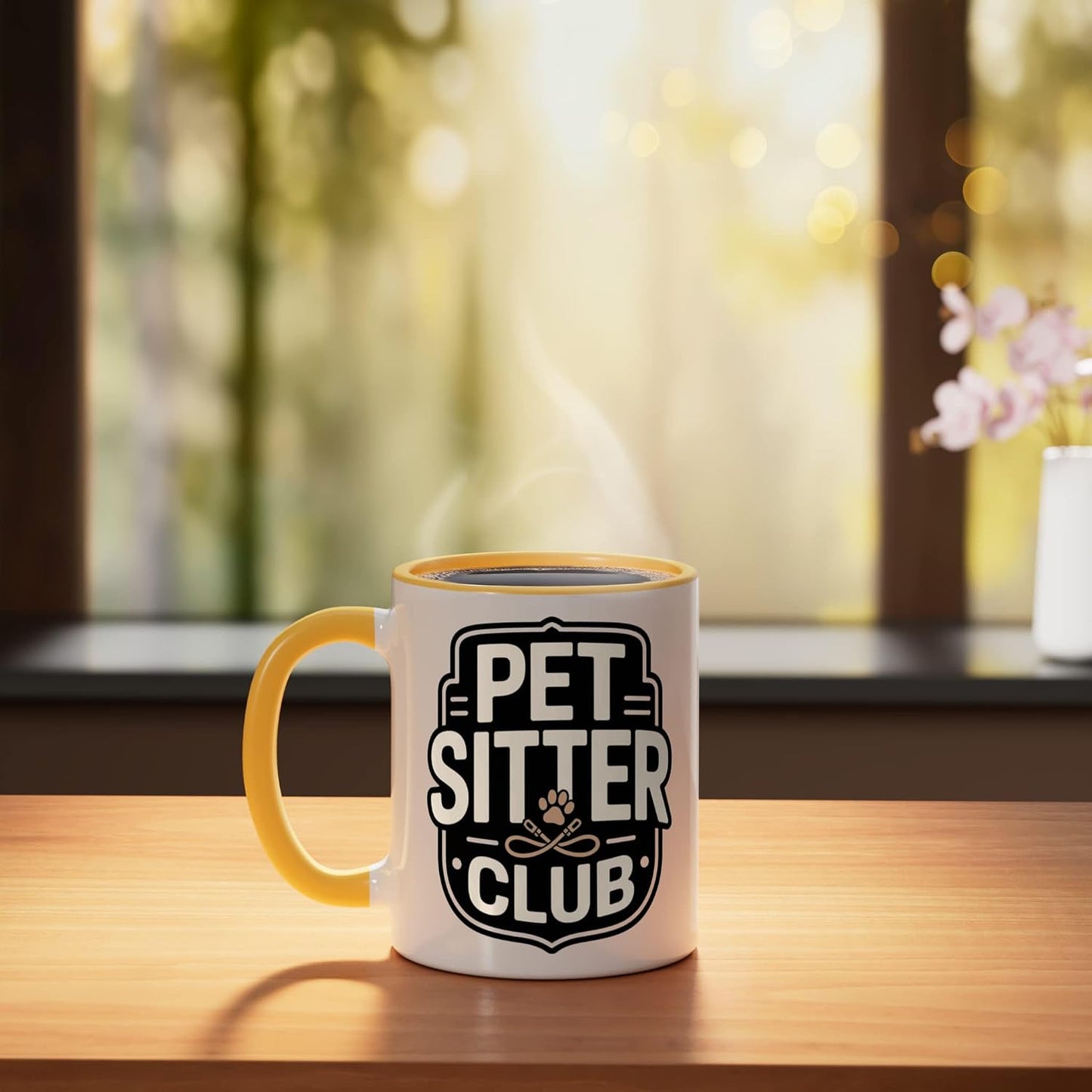 Pet Sitter Club Professional Dog Cat Care Ceramic Mug, Yellow/White