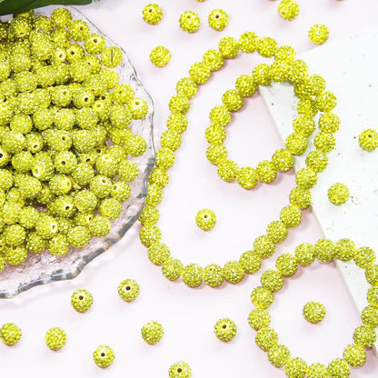 200 Pcs 10mm Rhinestone Beads for Jewelry Making, Yellow Shiny Round Shamballa Disco Baseball Necklace Beads Sparkle Crystal Clay Pave Rhinestones Bead for DIY Bracelet Earring Craft Making Supplies