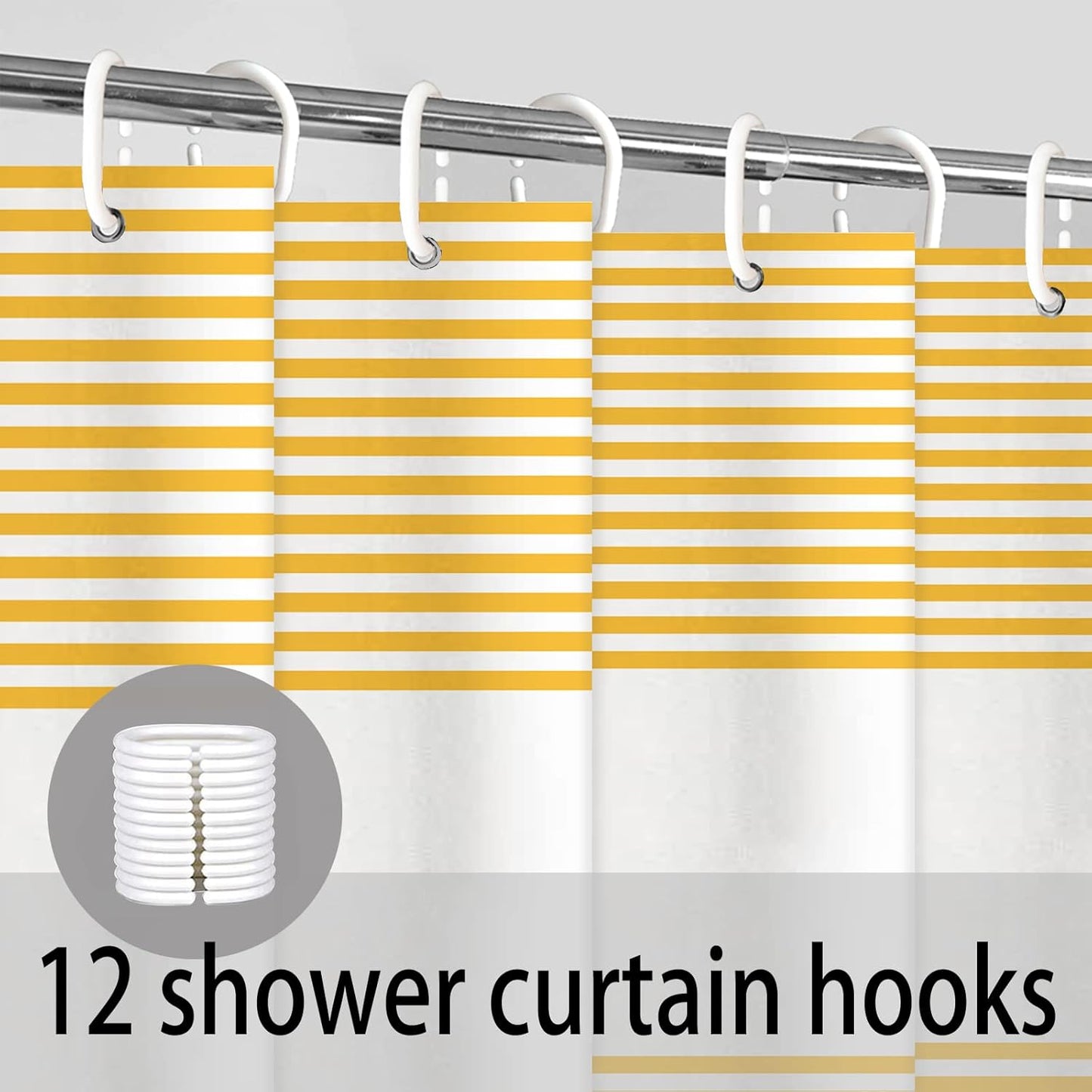 Yellow Shower Curtain for Bathroom Boho Striped Fabric Modern Farmhouse Tassel Shower Curtain Sets - 72" x 72"