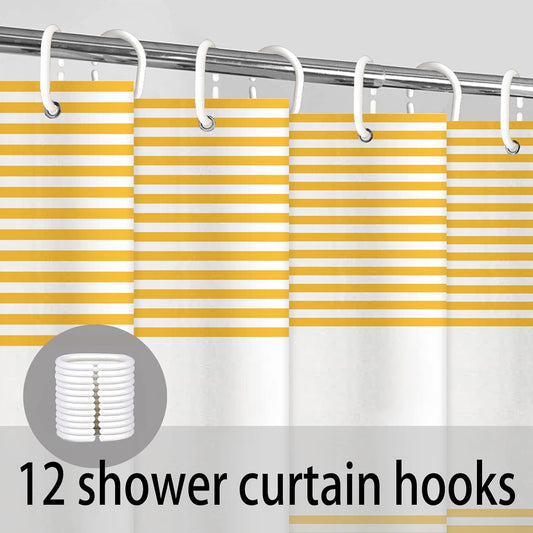 Yellow Shower Curtain for Bathroom Boho Striped Fabric Modern Farmhouse Tassel Shower Curtain Sets - 72" x 72"