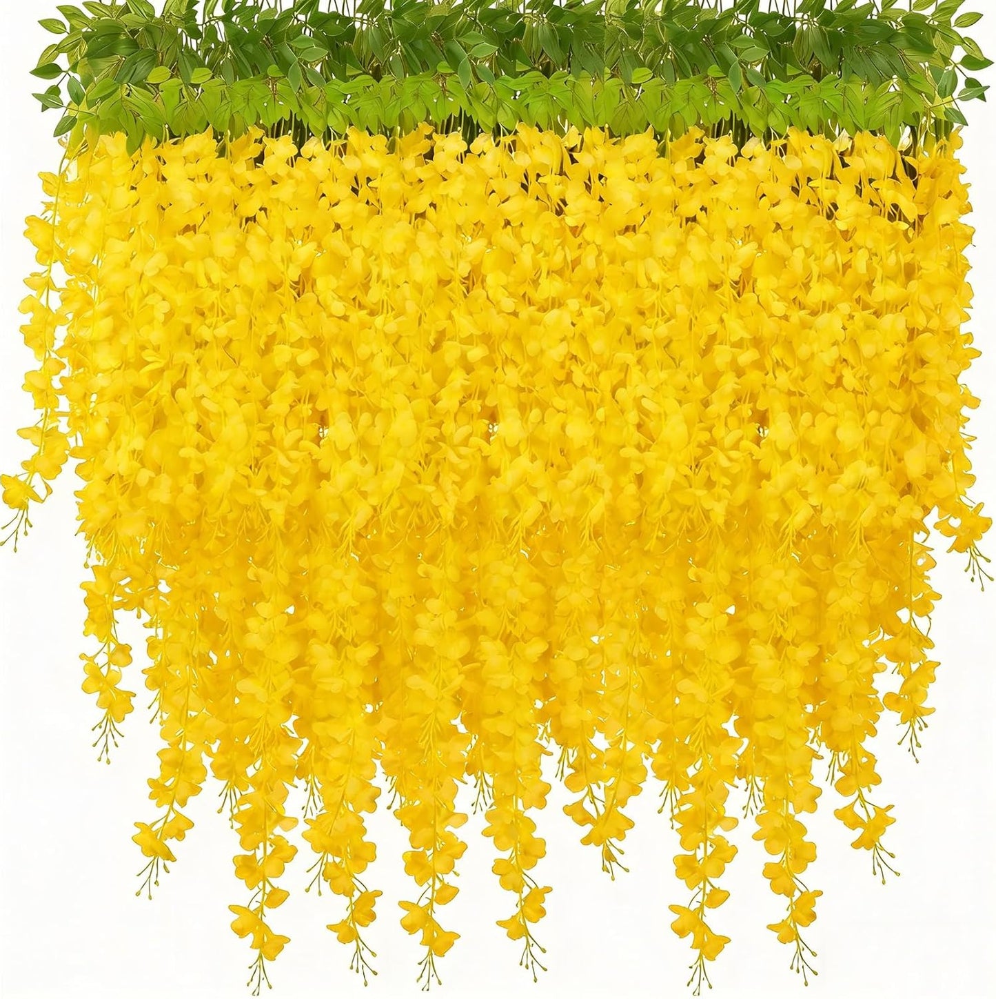 Artificial Wisteria Flowers, White Dense Artificial Fake Wisteria Vine Ratta Hanging Garland Silk Flowers String for Home Party Wedding Decor (24pcs-Yellow)