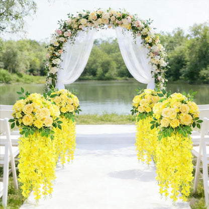 Artificial Wisteria Flowers, White Dense Artificial Fake Wisteria Vine Ratta Hanging Garland Silk Flowers String for Home Party Wedding Decor (24pcs-Yellow)