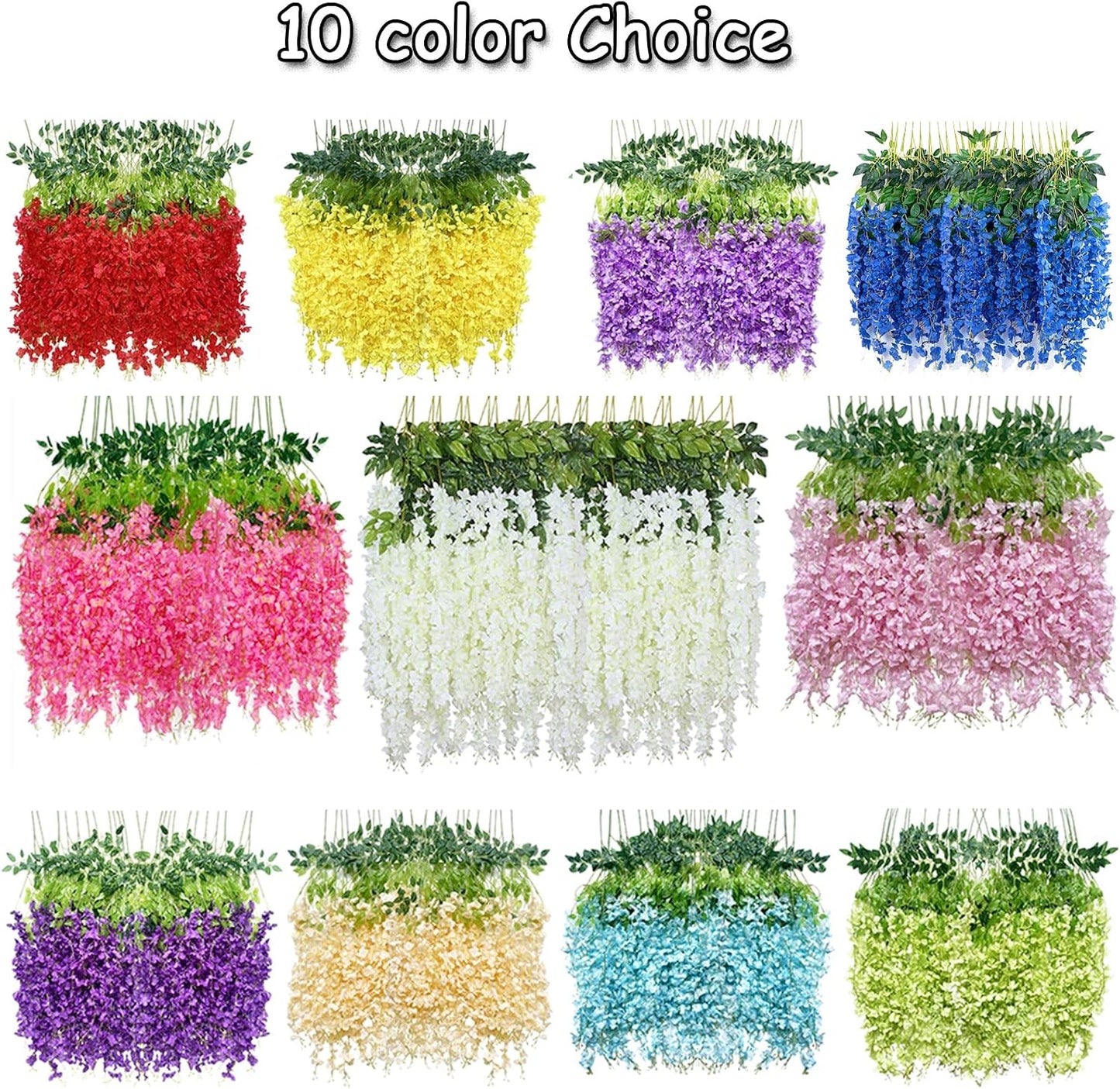 Artificial Wisteria Flowers, White Dense Artificial Fake Wisteria Vine Ratta Hanging Garland Silk Flowers String for Home Party Wedding Decor (24pcs-Yellow)