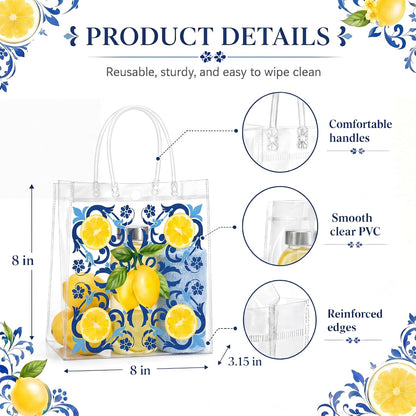 24 Pcs Capri Lemon Party Gift Bags Clear Blue Tiles Lemon Goodie Bags with Handle 8 x 8 x 3.15 Inch Return Gift Wrap Totes Italian Gifts for Women Guests Amalfi Coast Party Birthday Supplies