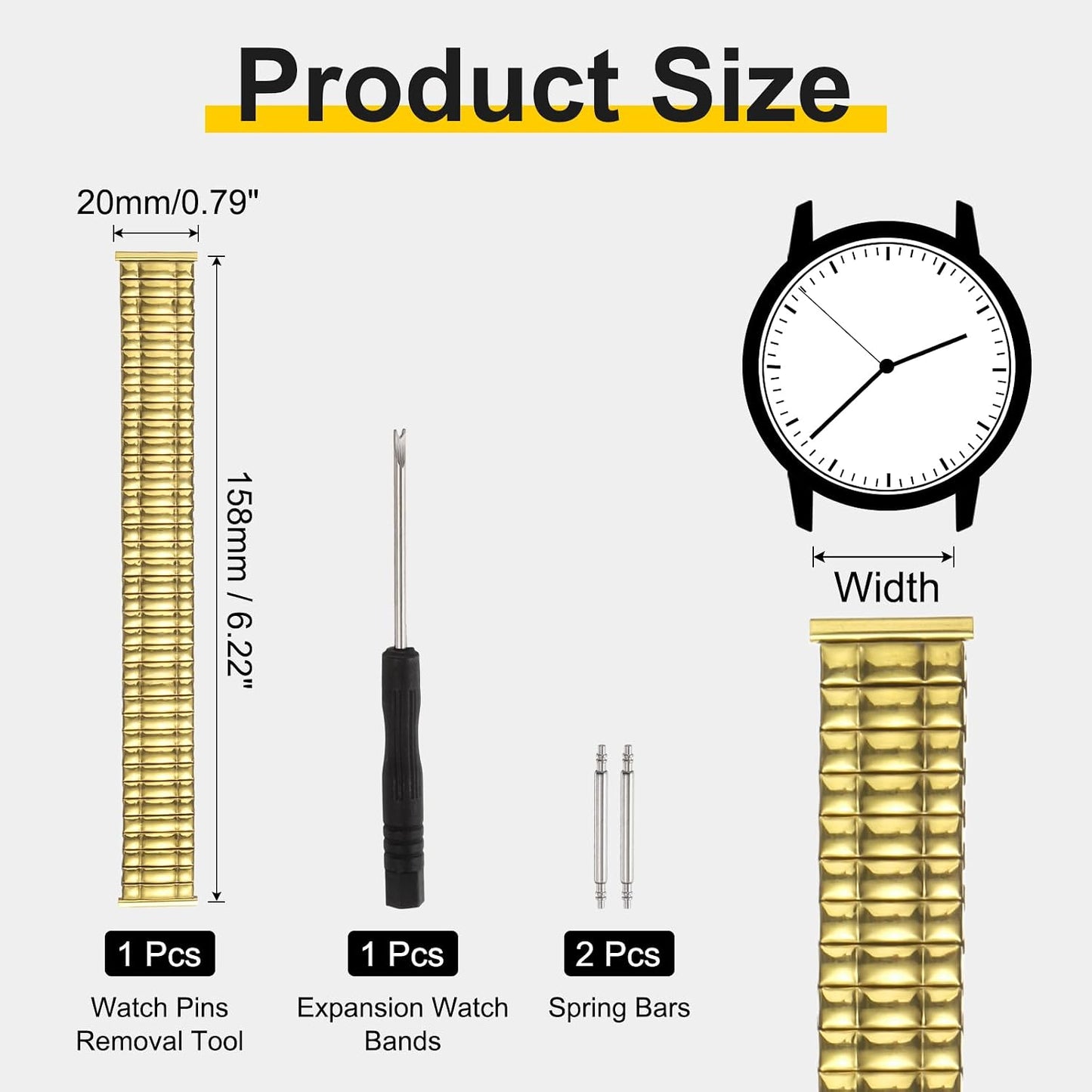 Expansion Watch Bands Stainless Steel with Spring Bars Removal Tool for Women Men Metal Replacement Watch Band