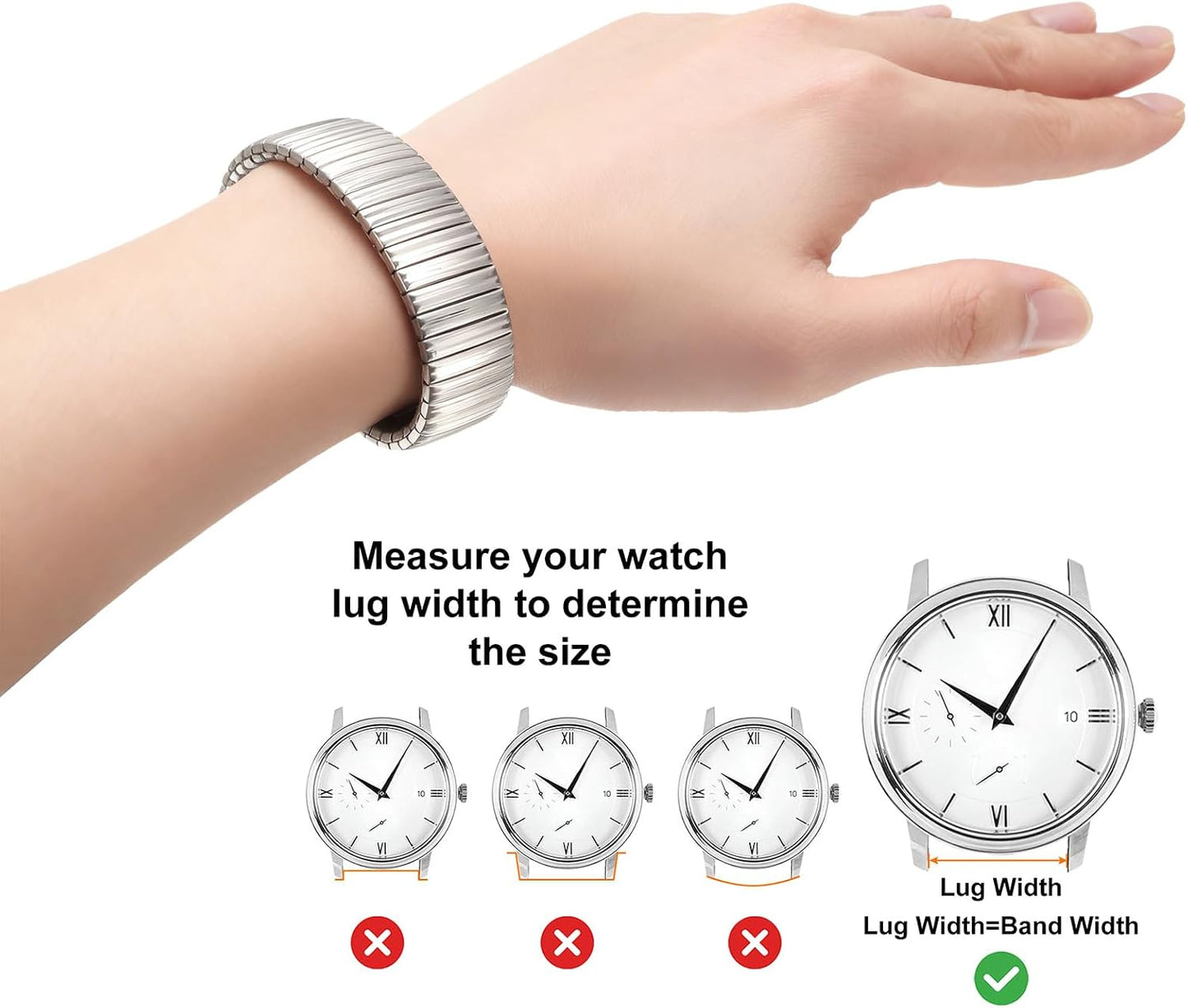 Expansion Watch Bands Stainless Steel with Spring Bars Removal Tool for Women Men Metal Replacement Watch Band
